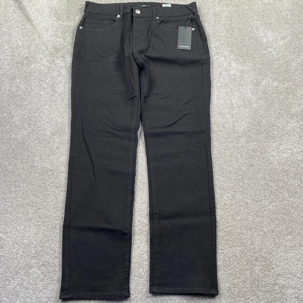 True Religion Geno Stud Slim Jeans Mens 34 Black Studded Horseshoe 700591